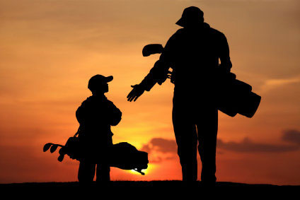 Man and Child Playing Golf